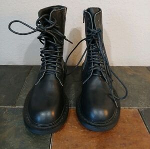 Ann Demeulemeester Boots Womens 5 (35) Black Lace Up Low Calf Italy Military